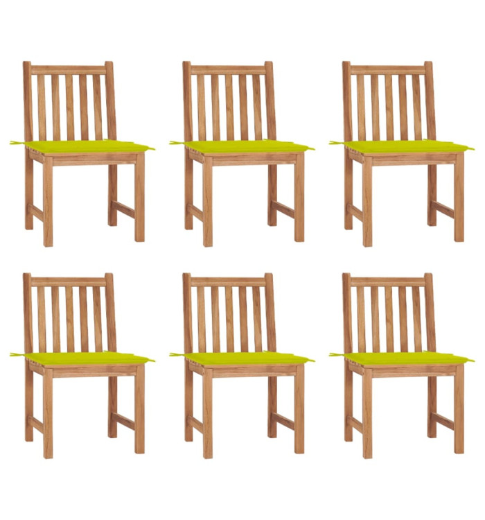 Chaises de jardin lot de 6 avec coussins Bois de teck massif | Mobilier & Déco