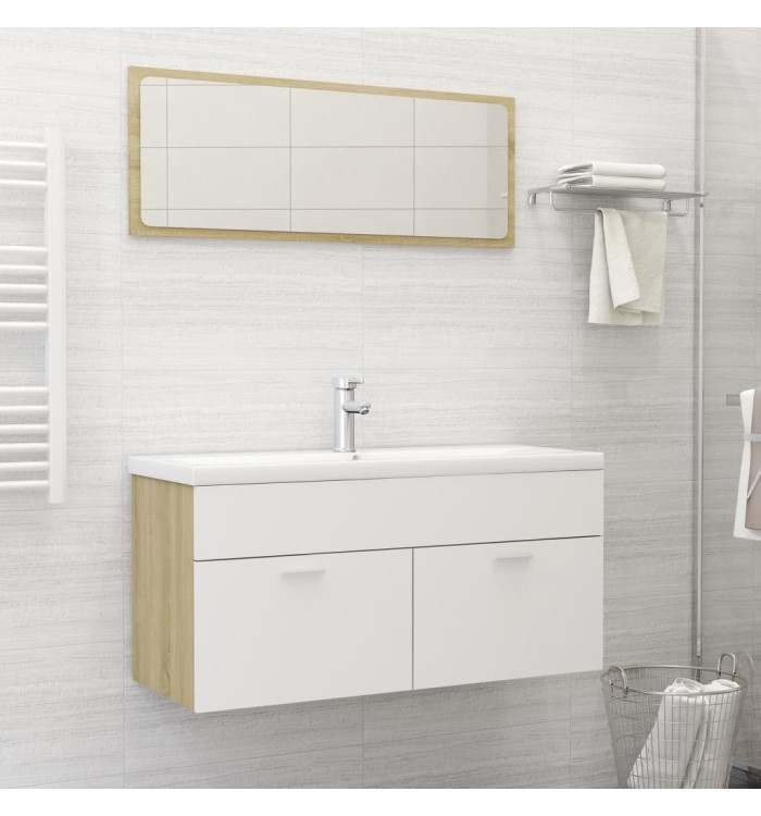 Ensemble de meubles de bain Blanc et chêne sonoma Aggloméré | Mobilier & Déco