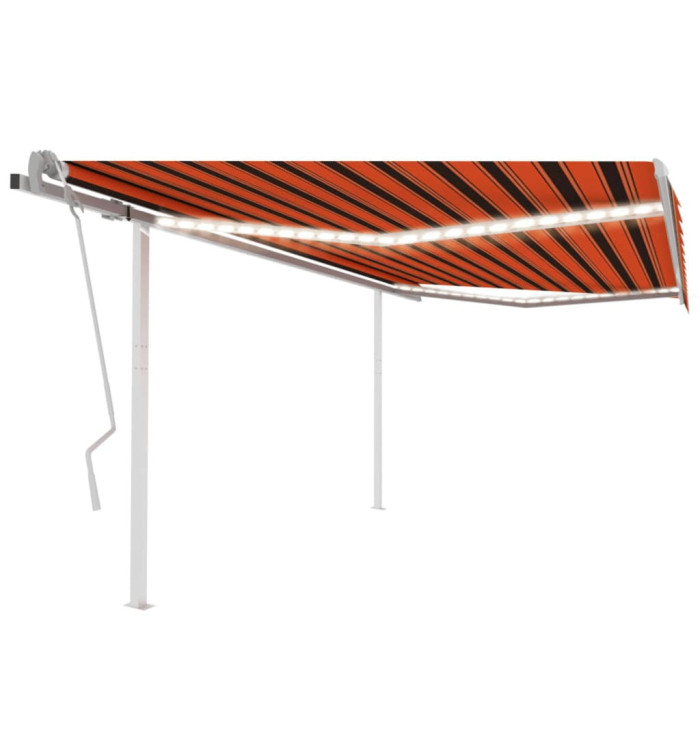 Auvent manuel rétractable avec LED 4x3 m Orange et marron | Mobilier & Déco
