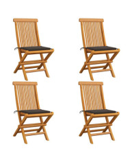 Chaises de jardin et coussins taupe lot de 4 Bois teck massif | Mobilier & Déco