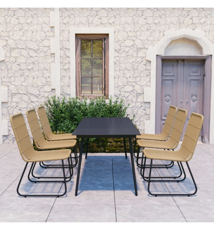 Ensemble à manger d'extérieur 7 pcs résine tressée et verre | Mobilier & Déco