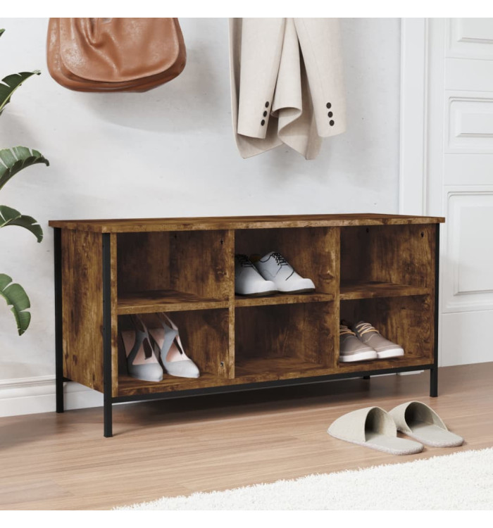 Armoire à chaussures chêne fumé 100x35x50 cm bois d'ingénierie | Mobilier & Déco