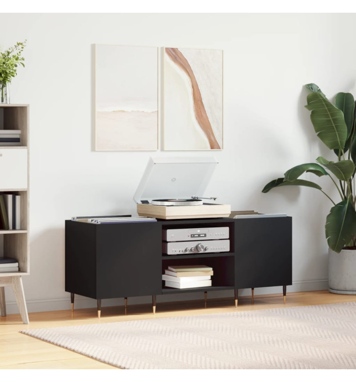Armoire à disques noir 121x38x48 cm bois d'ingénierie | Mobilier & Déco