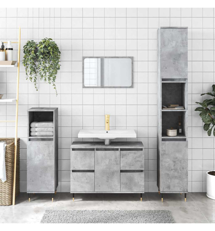Armoire salle de bain gris béton 80x33x60cm bois d'ingénierie | Mobilier & Déco