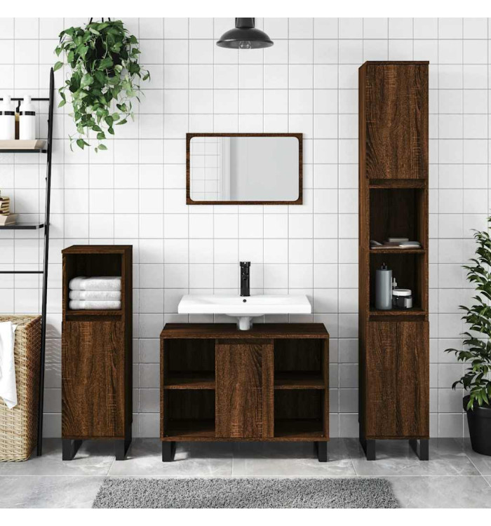 Armoire salle de bain chêne marron 80x33x60cm bois d'ingénierie | Mobilier & Déco
