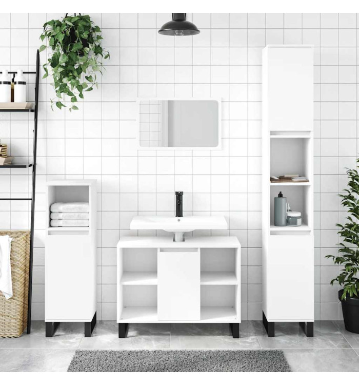 Armoire de salle de bain blanc 80x33x60 cm bois d'ingénierie | Mobilier & Déco