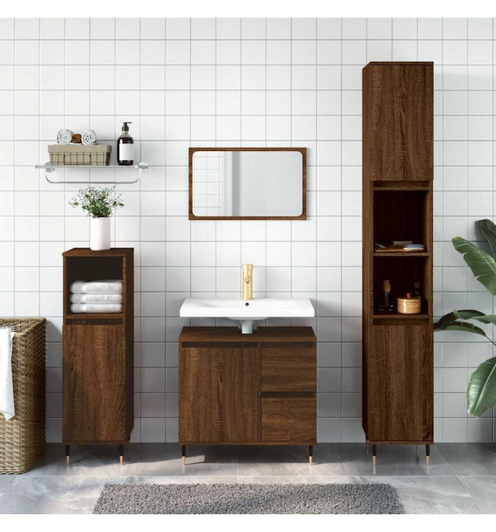 Armoire de bain chêne marron 65x33x60 cm bois d'ingénierie | Mobilier & Déco
