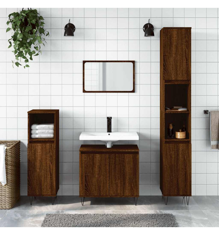 Armoire de bain chêne marron 58x33x60 cm bois d'ingénierie | Mobilier & Déco