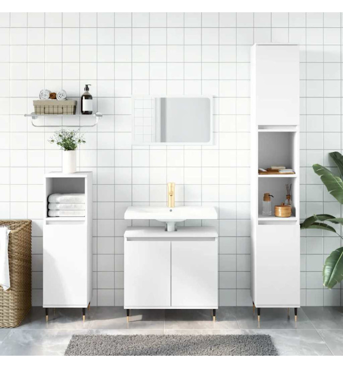 Armoire de salle de bain blanc 58x33x60 cm bois d'ingénierie | Mobilier & Déco
