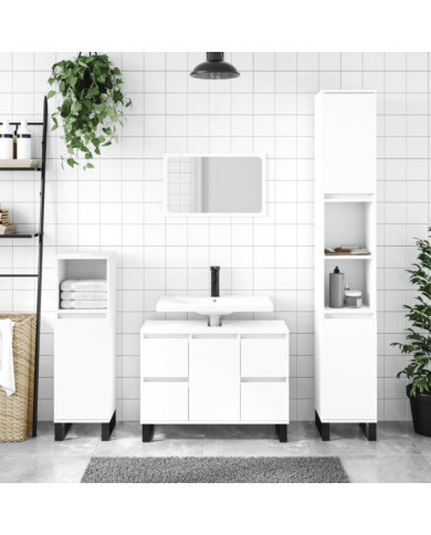 Armoire de salle de bain blanc 30x30x100 cm bois d'ingénierie | Mobilier & Déco