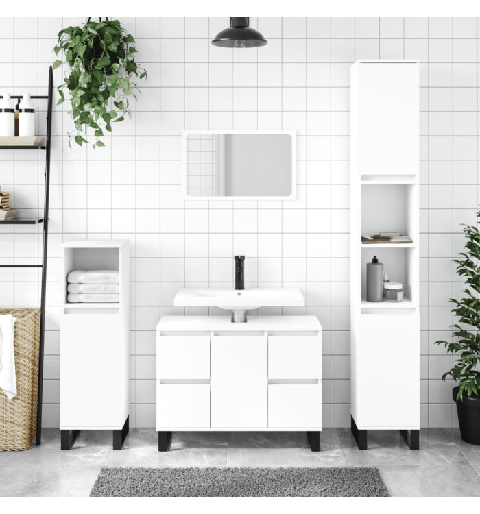 Armoire de salle de bain blanc 30x30x100 cm bois d'ingénierie | Mobilier & Déco