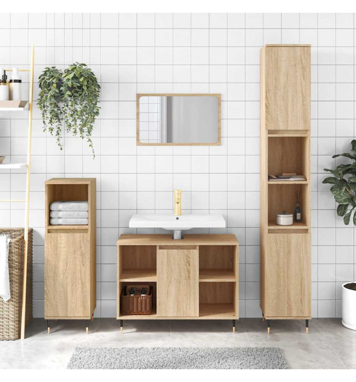 Armoire salle de bain chêne sonoma 30x30x100 cm | Mobilier & Déco