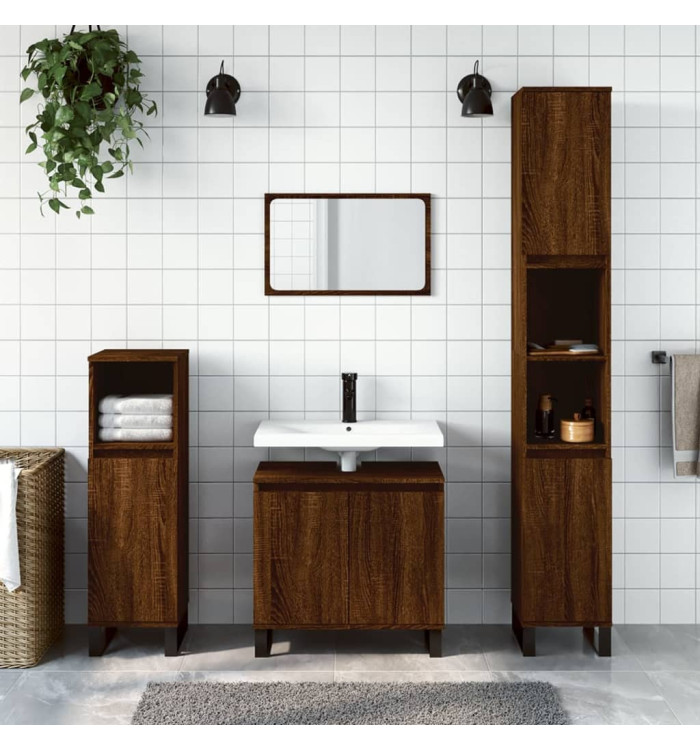 Armoire de bain chêne marron 30x30x190 cm bois d'ingénierie | Mobilier & Déco