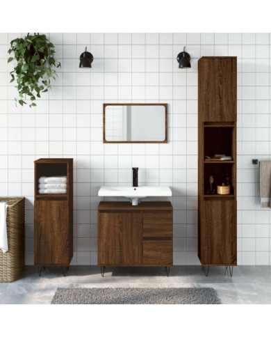 Armoire de bain chêne marron 30x30x190 cm bois d'ingénierie | Mobilier & Déco