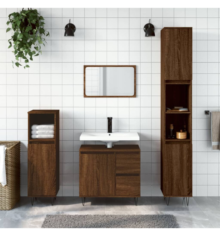 Armoire de bain chêne marron 30x30x190 cm bois d'ingénierie | Mobilier & Déco