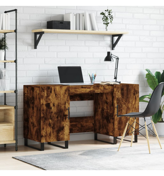 Bureau chêne fumé 140x50x75 cm bois d'ingénierie | Mobilier & Déco
