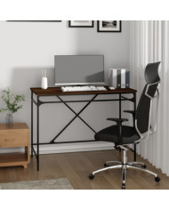 Bureau chêne marron 100x50x75 cm bois d'ingénierie et fer | Mobilier & Déco