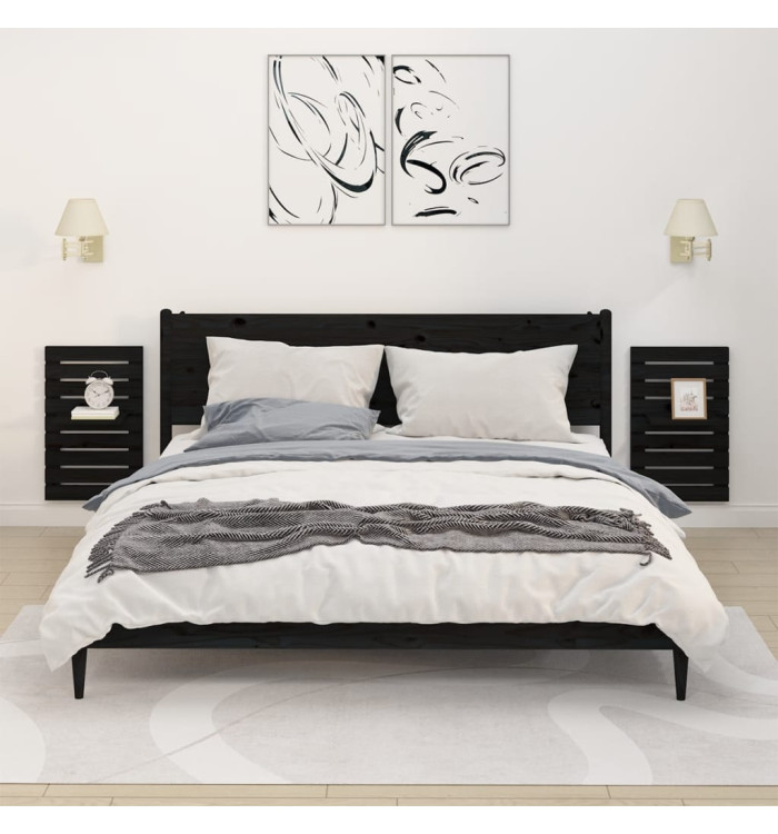 Étagères de chevet murales 2 pcs Noir Bois de pin massif | Mobilier & Déco