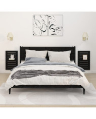 Étagères de chevet murales 2 pcs Noir Bois de pin massif | Mobilier & Déco
