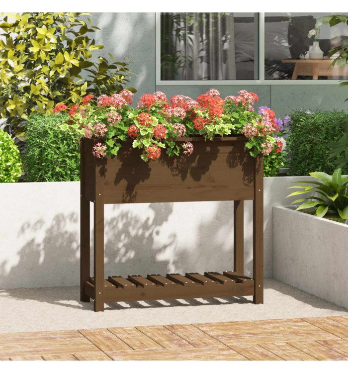 Jardinière avec étagère Marron miel 82,5x34,5x81 cm Bois de pin | Mobilier & Déco