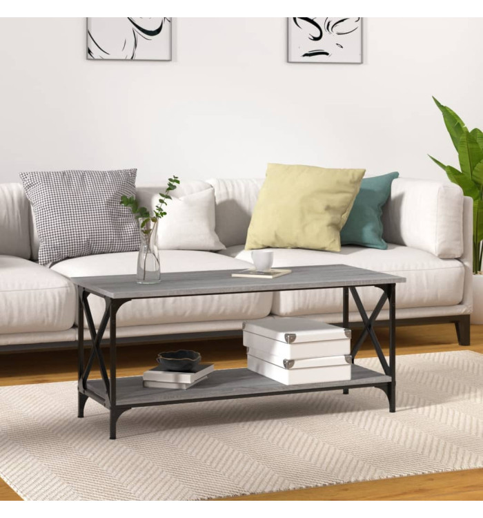 Table basse Sonoma gris 100x45x45 cm Bois d'ingénierie et fer | Mobilier & Déco