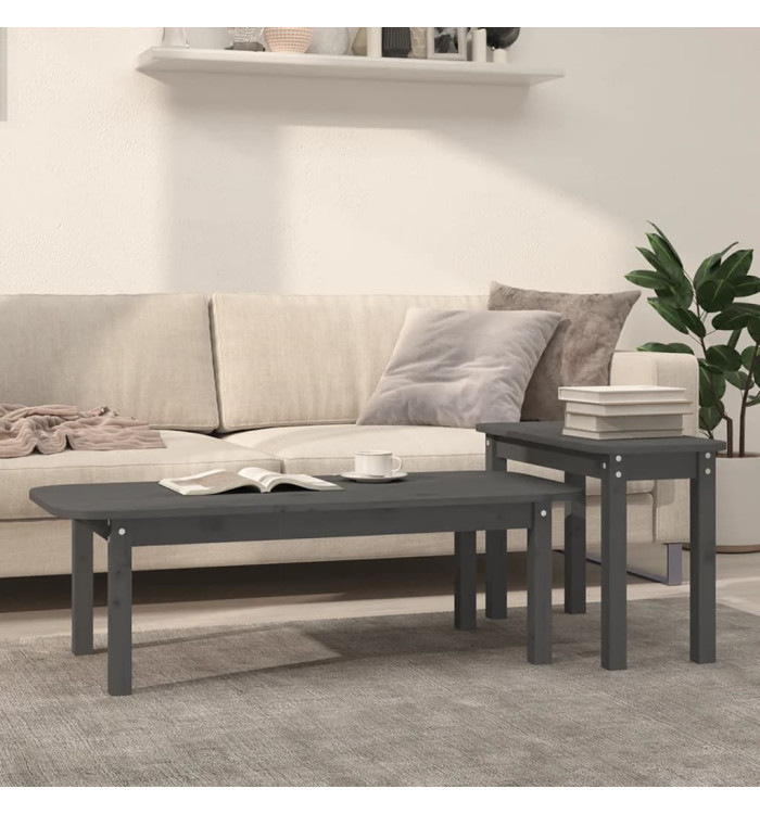 Ensemble de tables basses 2 pcs Gris Bois massif de pin | Mobilier & Déco