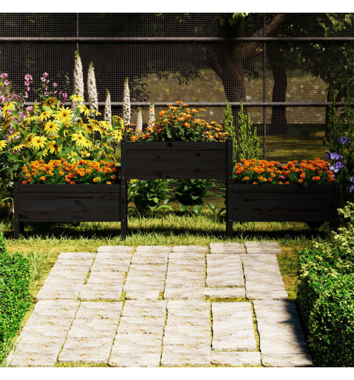 Jardinière Noir 245,5x44x75 cm Bois massif de pin | Mobilier & Déco