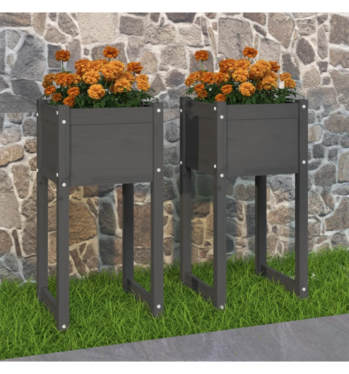 Jardinières 2 pcs Gris 40x40x81 cm Bois massif de pin | Mobilier & Déco