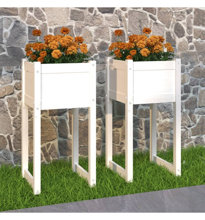 Jardinières 2 pcs Blanc 40x40x81 cm Bois massif de pin | Mobilier & Déco