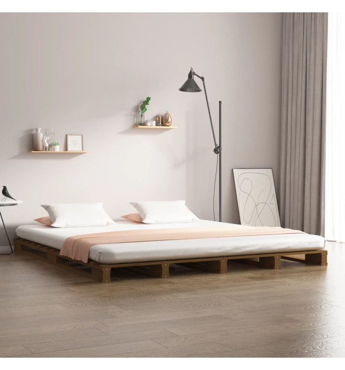 Lit de palette sans matelas marron miel bois massif | Mobilier & Déco