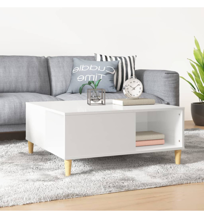 Table basse blanc brillant 80x80x36,5 cm bois d'ingénierie | Mobilier & Déco
