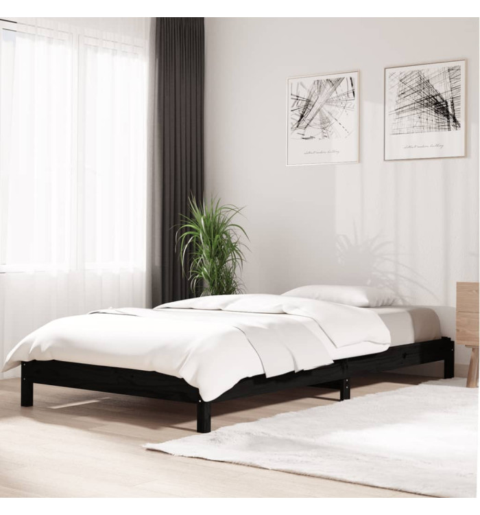 Lit empilable sans matelas noir 90x190 cm bois de pin massif | Mobilier & Déco