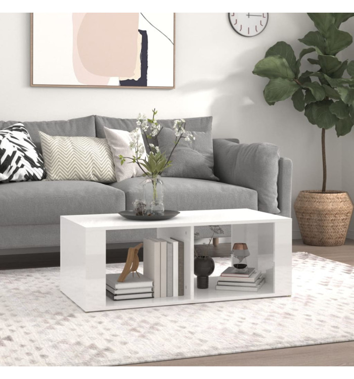 Table basse Blanc brillant 100x50x36 cm Bois d'ingénierie | Mobilier & Déco