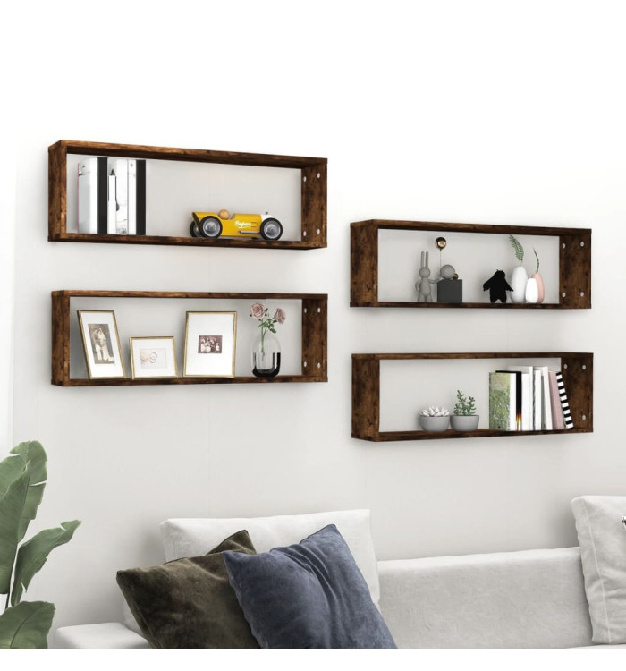 Étagères murales cubiques 4 pcs Chêne fumé 80x15x26,5 cm | Mobilier & Déco
