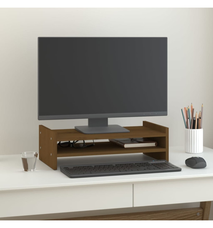 Support de moniteur Marron miel 50x27x15 cm Bois de pin solide | Mobilier & Déco