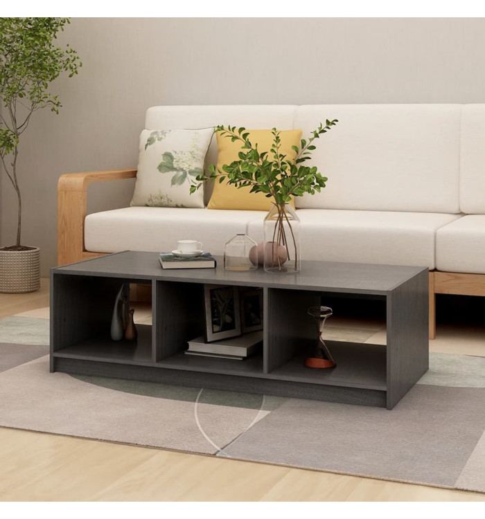 Table basse gris 110x50x34 cm bois de pin massif | Mobilier & Déco