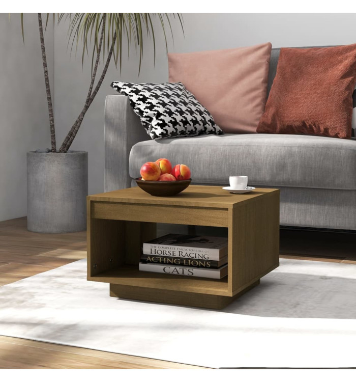 Table basse marron miel 50x50x33,5 cm bois de pin massif | Mobilier & Déco