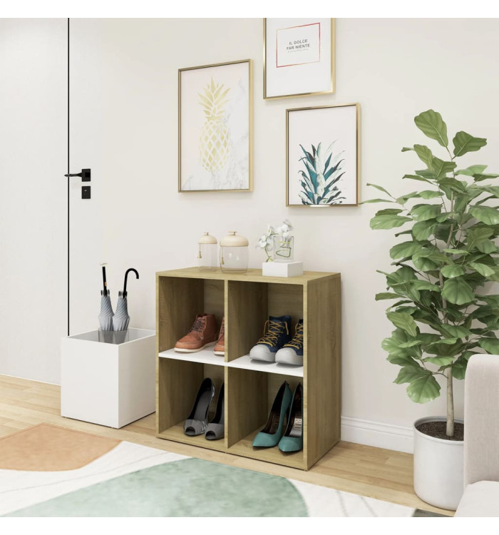 Armoire à chaussures entrée blanc chêne sonoma bois ingénierie | Mobilier & Déco