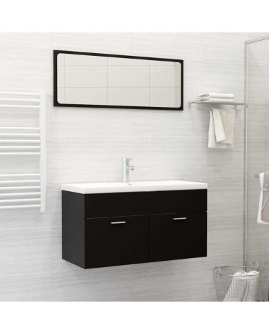 Ensemble de meubles de salle de bain 2 pcs noir bois ingénierie | Mobilier & Déco
