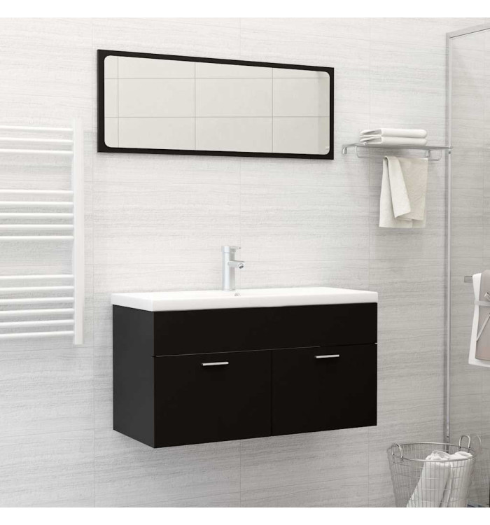 Ensemble de meubles de salle de bain 2 pcs noir bois ingénierie | Mobilier & Déco