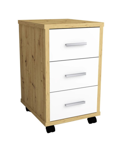 FMD Classeur mobile Chêne artisanal Blanc brillant | Mobilier & Déco