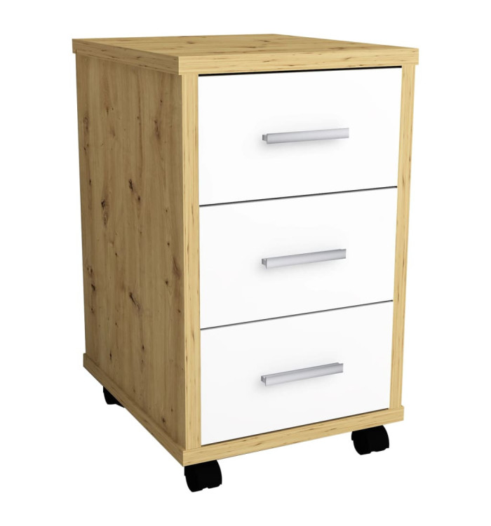 FMD Classeur mobile Chêne artisanal Blanc brillant | Mobilier & Déco