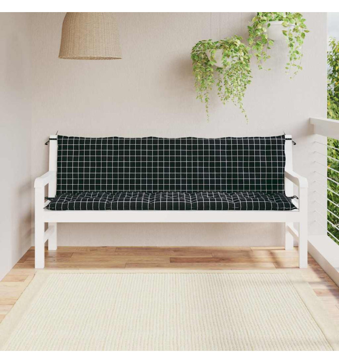 Coussins de banc de jardin lot de 2 motif à carreaux noir | Mobilier & Déco