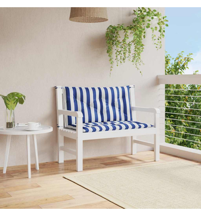 Coussins de banc de jardin lot de 2 rayures bleues et blanches | Mobilier & Déco