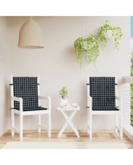 Coussins de chaise à dossier bas lot de 2 noir à carreaux tissu | Mobilier & Déco