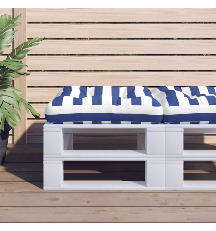 Coussin de palette rayures bleues et blanches 60x60x12 cm tissu | Mobilier & Déco