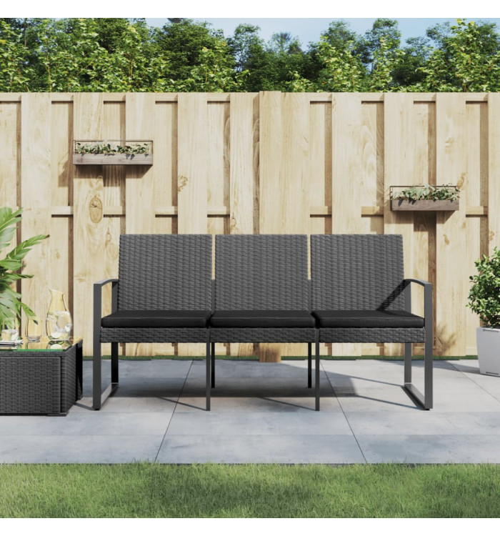 Banc de jardin à 3 places et coussins gris foncé PP rotin | Mobilier & Déco