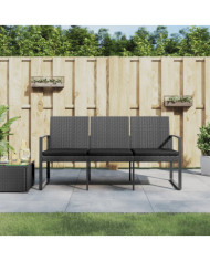 Banc de jardin à 3 places et coussins gris foncé PP rotin | Mobilier & Déco