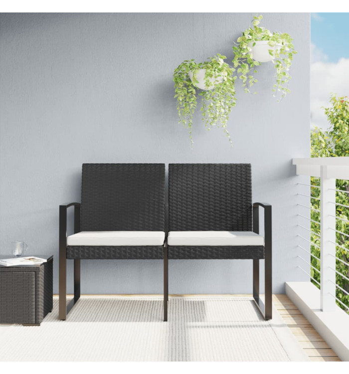 Banc de jardin à 2 places avec coussins noir rotin PP | Mobilier & Déco