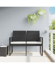 Banc de jardin à 2 places avec coussins noir rotin PP | Mobilier & Déco